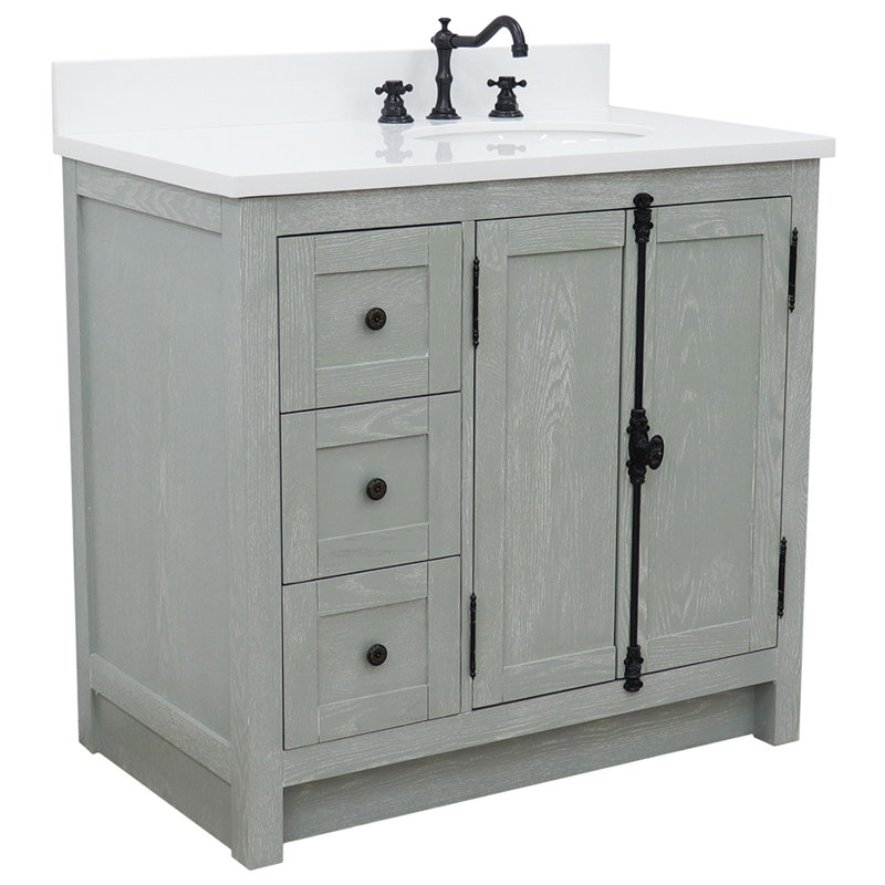 Ensemble de meuble-lavabo simple 37 po Seshadri, Quartz blanc, Gris sauge