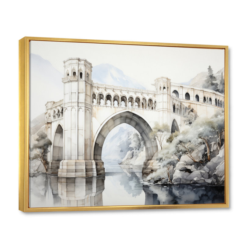 «Lynli Grey Bridge Minimalist Archway I», reproduction sur toile, H 34 po x l 44 po x P 1,5 po, Cadre flottant doré