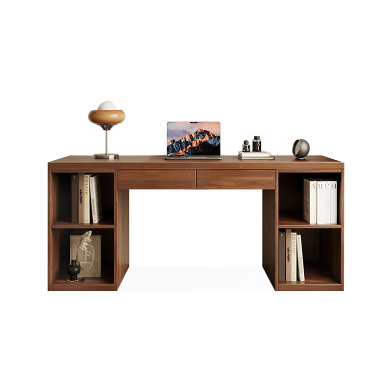 Nut-brown Rectangular Solid Wood with 2 drawers desk, 29.53" H x 62.99" W x 23.62" D