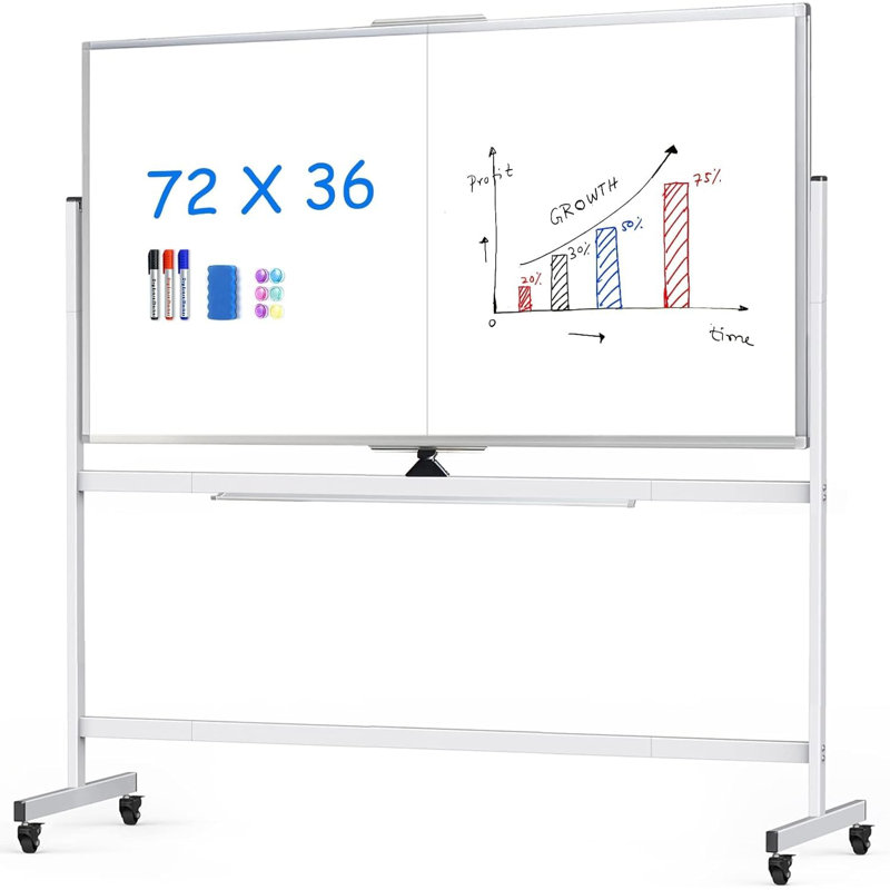 48" x 36" Freestanding Foldable Whiteboard Double Side Mobile Magnetic Dry Erase Board on Wheels
