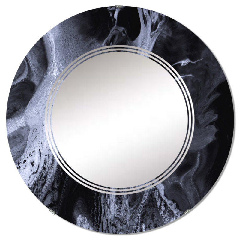 Vagues de marbre noir et blanc - miroir mural moderne, 24 po x 24 po