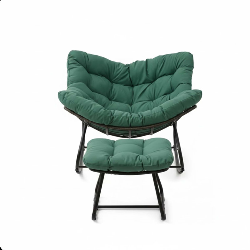 Egg Rocking Chair With Ottoman, All-Weather Wicker And Plush Cushions For Ultimate Relaxation, Green