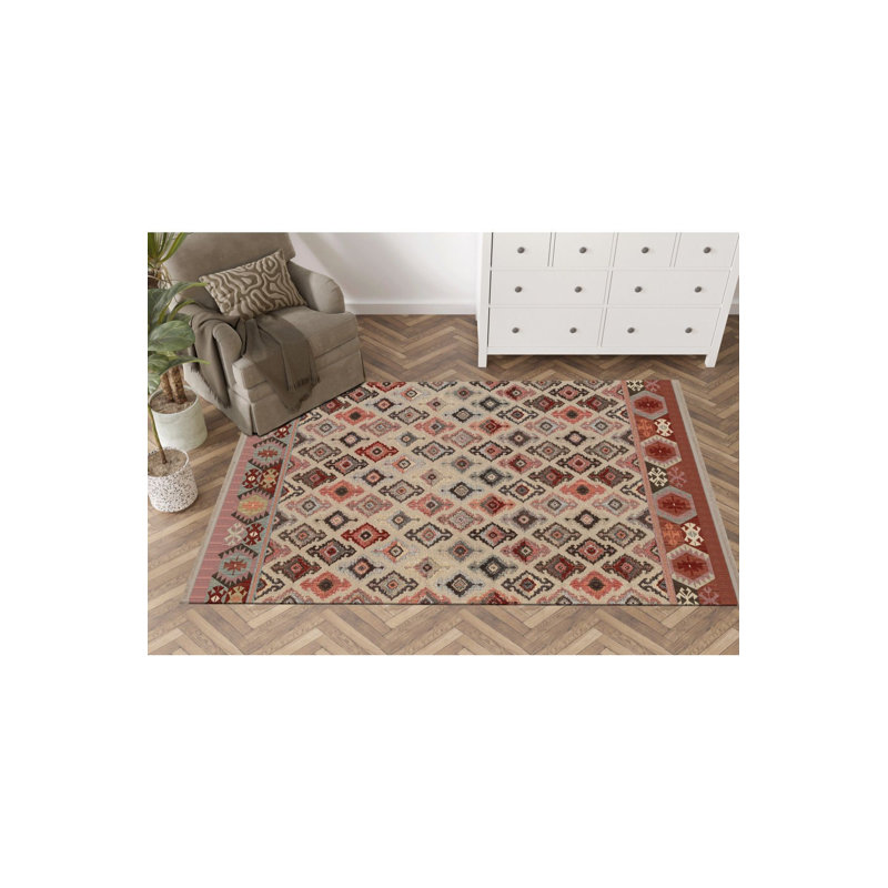 Tapis décoratif lavable à la machine beige, Tapis de couloir 4 pi 11 po x 9 pi 10 po