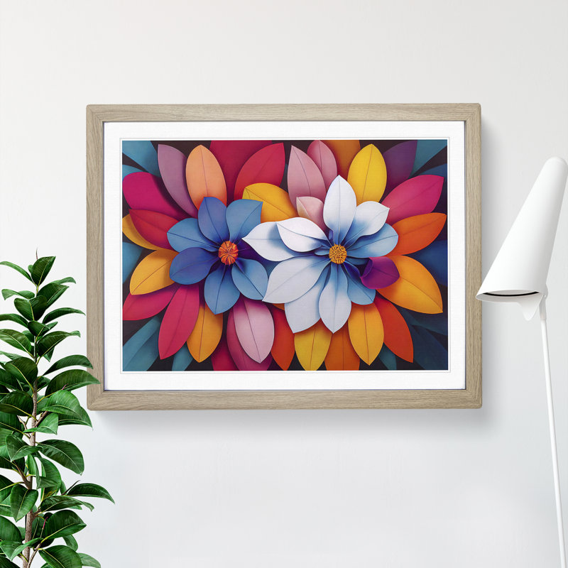 Edgy Modern Flowers Abstract - Single Picture Frame Print, 34cm H x 46cm W x 2cm D, Oak Frame