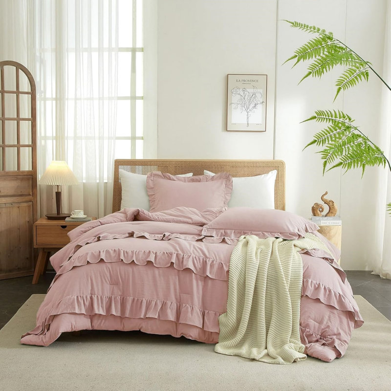 Microfiber Modern Style Comforter Set, Full Comforter + 2 Standard Pillowcases, Pink