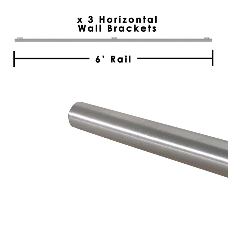 6' Ladder Rail Kit for Removable Ladder Quiet Glide System (Includes: Rail, Brackets, Rail End caps), Satin Nickel