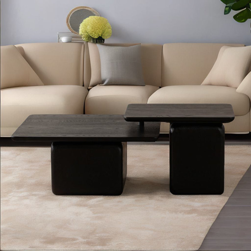 Ensemble de 2 tables basses carrées, Noir, noir, noir, noir