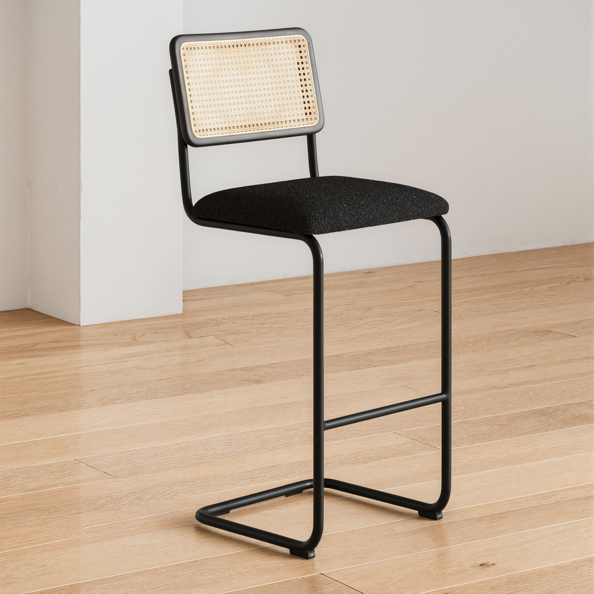 Walsh Boucle Bar & Counter Stool, Bar Stool (30” Seat Height), Black Boucle/ Black Frame
