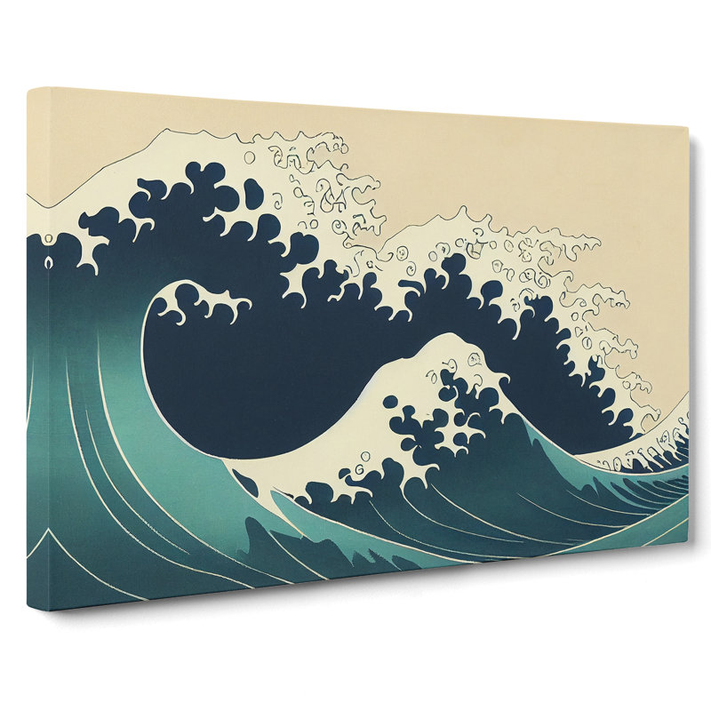 XXX-H1022-WF-5314X Japanese Wave Art - Wrapped Canvas Painting, 35cm H x 50cm W x 3cm D
