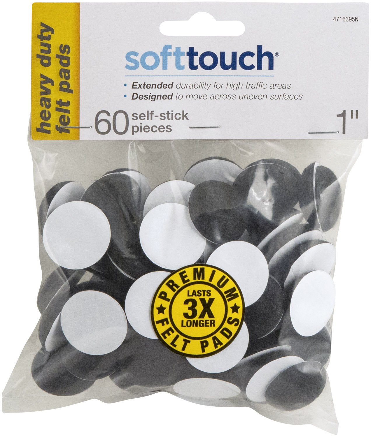 Softtouch 60 Pack Round Domed Self-Stick Felt Furniture Pads