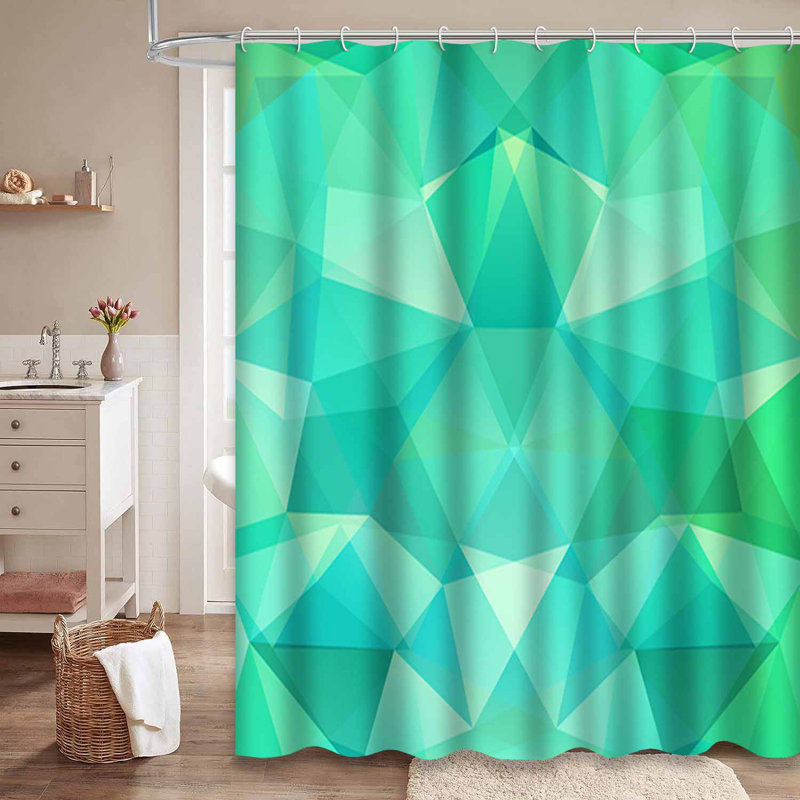 Rideau de douche à motif géométrique bleu sarcelle avec 12 crochets, L 72 po x l 84 po