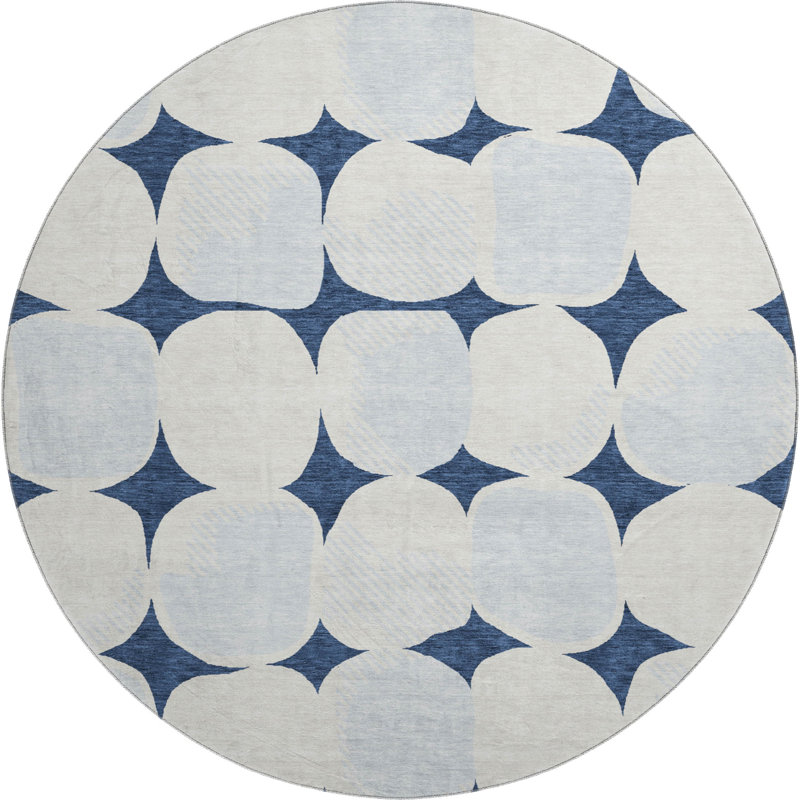 Premium Machine Washable Prisco Navy Rug, Round 8'