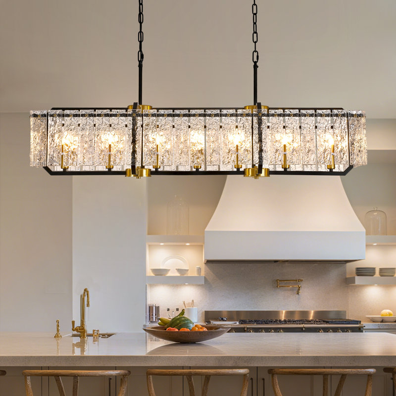 Lustre carré / rectangulaire Demeko, H 11,2 po x l 46,5 po x P 15 po, Noir mat / Or