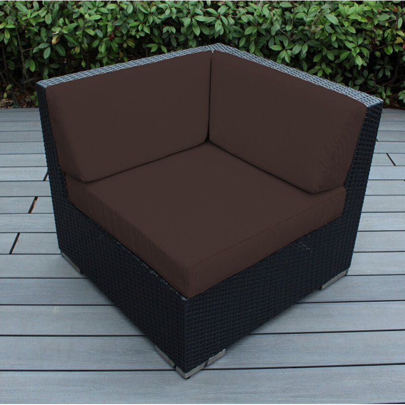 Chaise de patio avec coussins Billyjo, Toile Sunbrella® beige antique, Noir