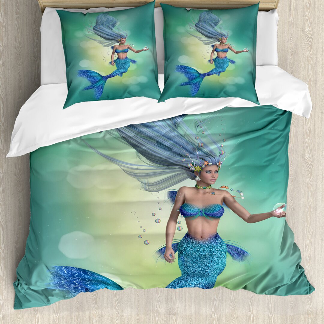 Bettbezug Set, Mermaids Schwimmen, Märchen, Teal Blassblau