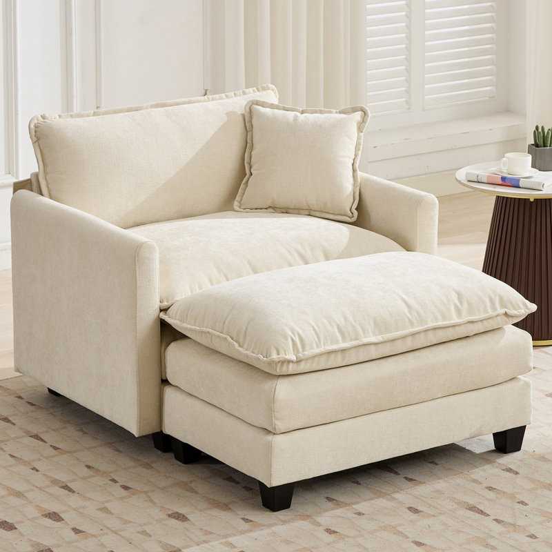 Schmucker 42'' W Oversized Accent Chair, Deep Seat Chenille Cloud Sofa Chair With Ottoman, Beige