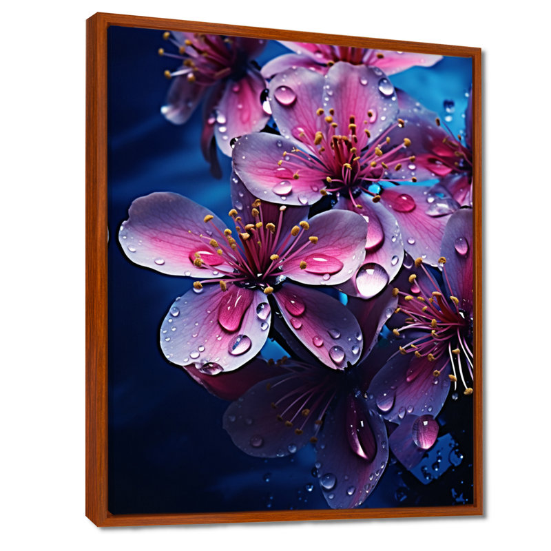 Pivoine rose matin gouttes de rosée - pivoine, art mural, Toile avec cadre flottant brun, H 40 po x l 30 po x P 1,5 po