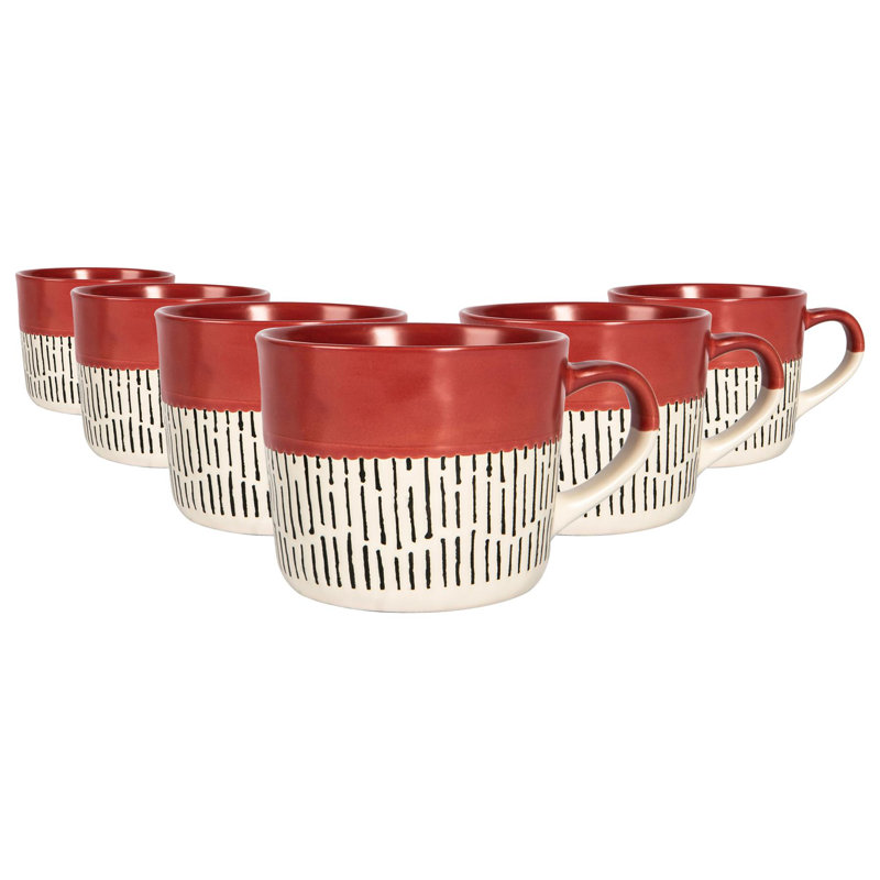Nicola Spring - Dipped Dash Stoneware Coffee Mugs, Red