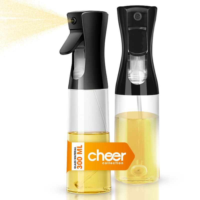 Set of 2 Black Glass Oil Sprayer Bottles 300ml