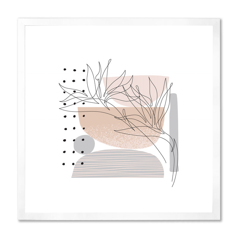 «Organic Retro Shapes With Tropical Leaves I», reproduction d'art sur toile moderne, H 16 po x l 16 po, Cadre photo blanc