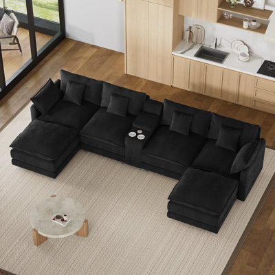 Canapé modulaire rembourré l 164 po avec porte-gobelets, ports USB et console de rangement