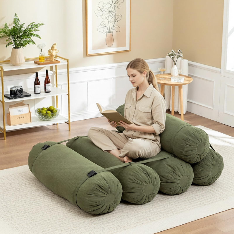 Boneless Modern Corduroy Compressed Adjustable Floor Sofa No Assembly Required, Green