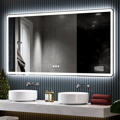 Miroir de salle de bain rond sans cadre à DEL, avant et arrière, anti-buée, verre trempé, 3 couleurs, gradateur, à brancher / câblé, horizontal / vertical