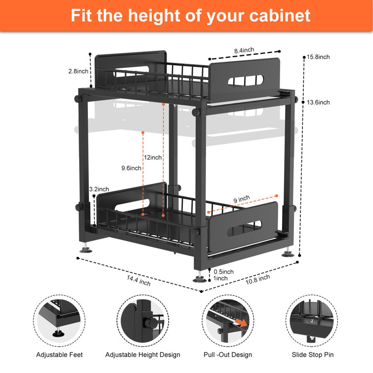 Calionna Pull Out Kitchen Cabinet Organizer with Two Tiers of Storage, 14 inch W x 20 inch D Rebrilliant