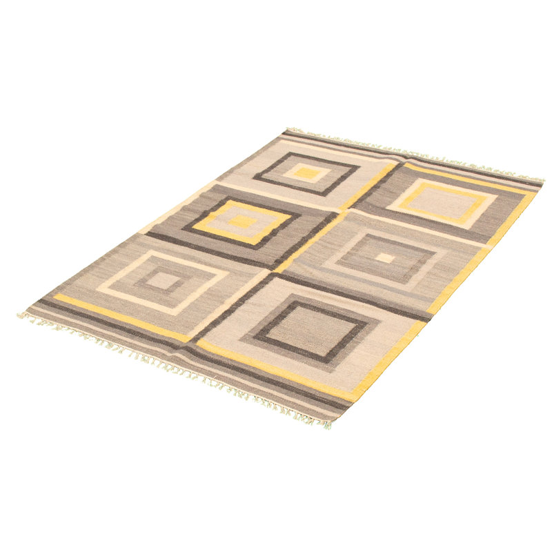 Tapis décoratif gris en laine tissé à plat 4 pi 6 po x 6 pi 7 po emmeryn
