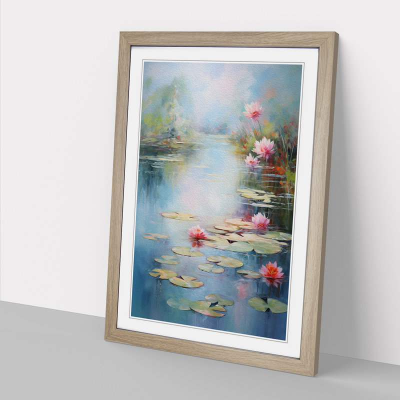 Pond Impressionism - Single Picture Frame Print on Wood, Oak Framed, 64cm H x 46cm W x 2cm D