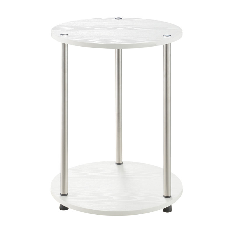 Edwin 22'' Tall Round End Table with Storage, White/Chrome