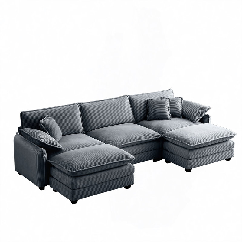 Jeffers Chenille Fabric Upholstered 4-Piece Sectional Sofa, 33.85" H x 114.56" W x 34.25" D, Light Gray Chenille