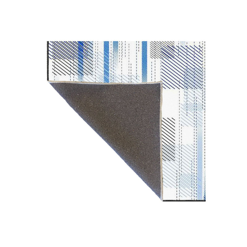 Machine Washable Checkered Geometric Patterned Blue Woven Base Area Rug, Runner 3'3" x 6'7"
