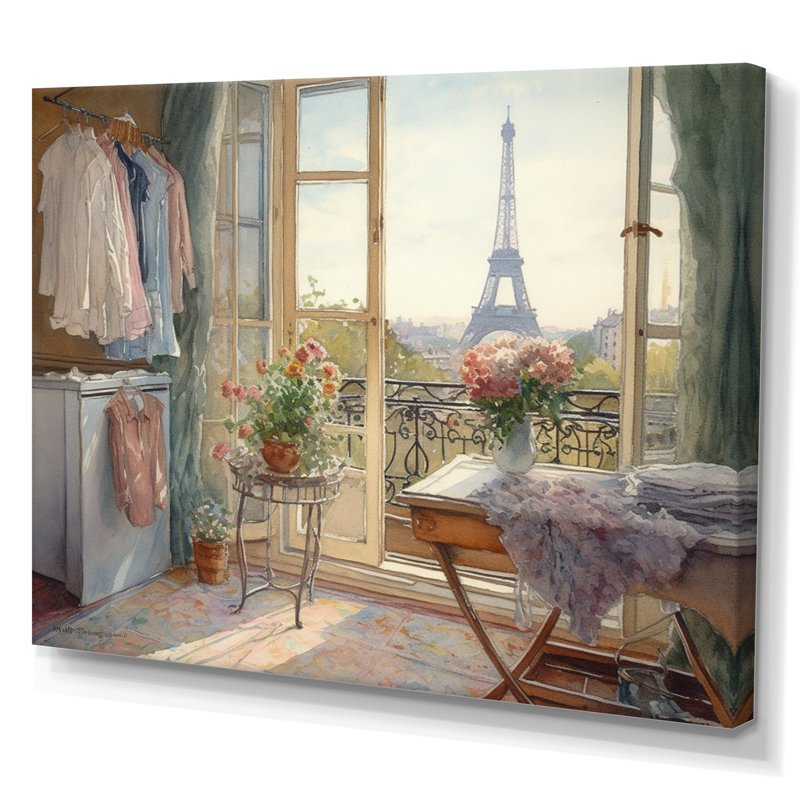 Blanchisserie avec vue sur la Tour Eiffel II - impression sur toile tendue, H 12 po x l 20 po x P 1 po
