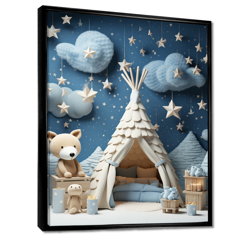 Child Nursery starry Night I - Animal Nursery, art mural, Cadre flottant noir, H 32 po x l 24 po x P 1 po