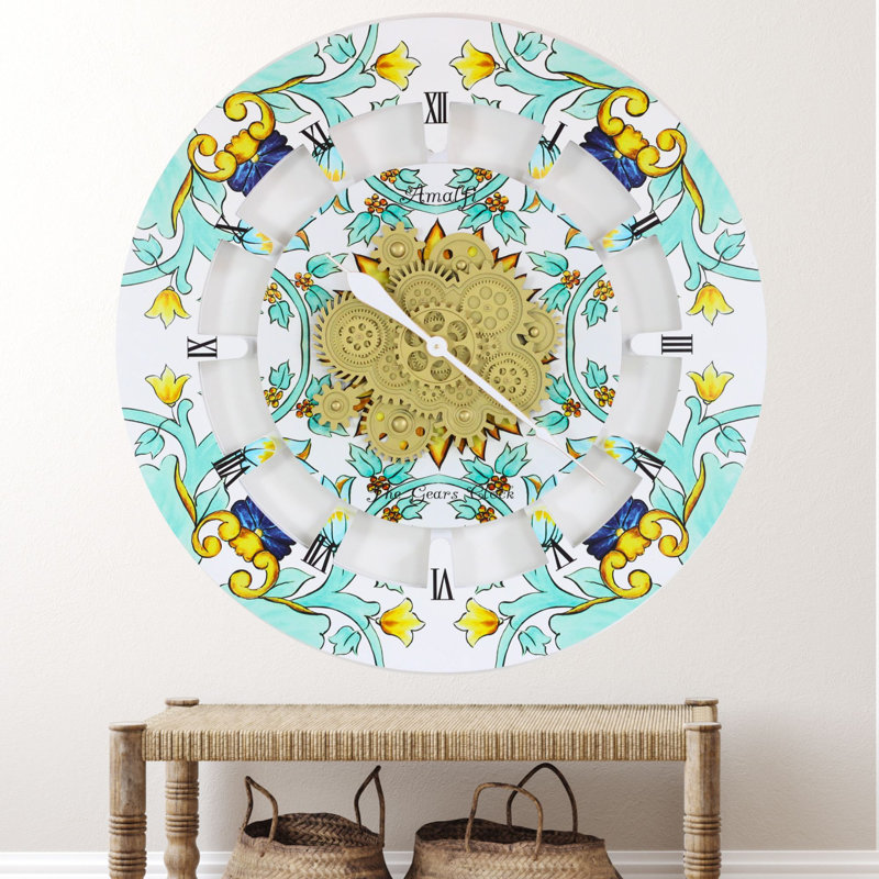 Amalfi 36" Round Wood Wall Clock with Moving Gears