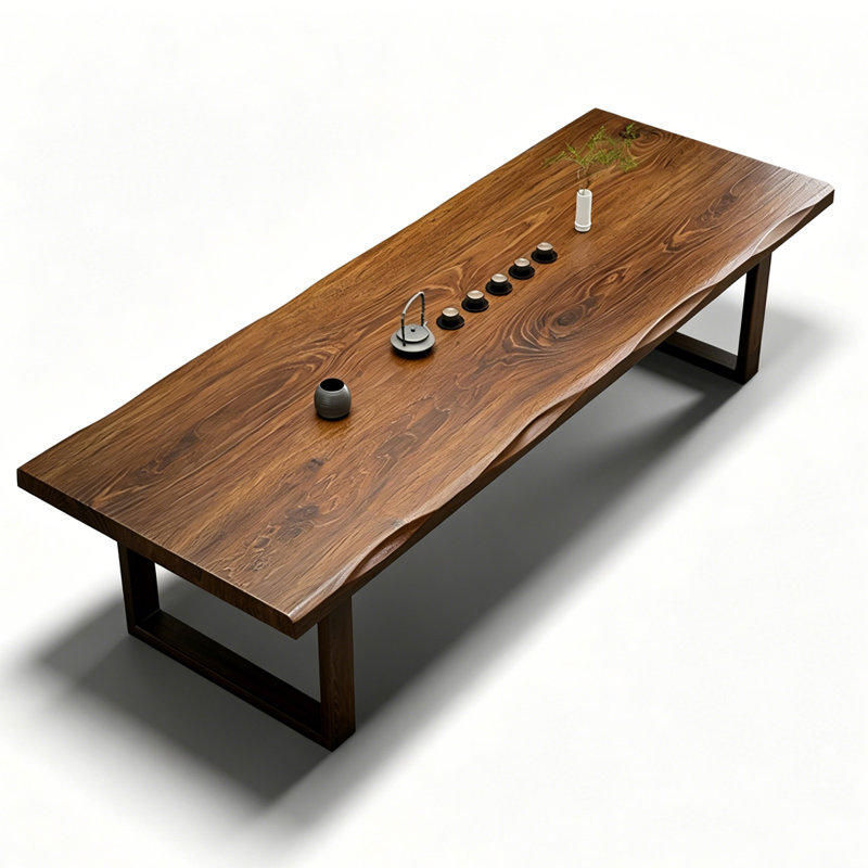 Tan Rectangular Solid Wood Dining Table, 29.45"H*86.61"W*35.43"D