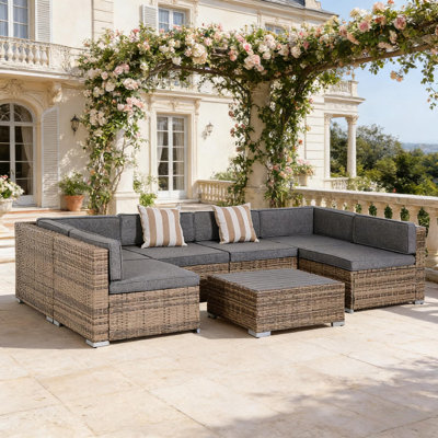 Garden Rattan Furniture Set,7-Piece Outdoor Wicker Sofa Set,Conversation Sofa Set