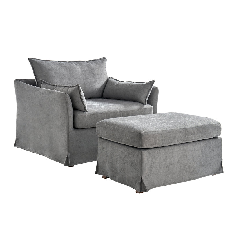 Armchair with Footstool, Grey