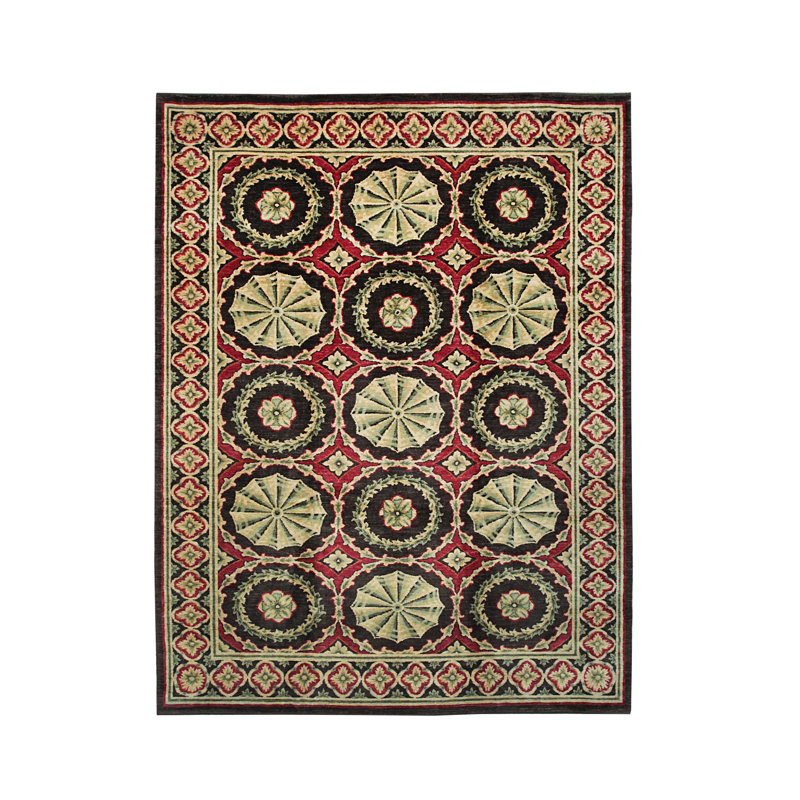 Tapis floral rouge en laine noué à la main Amone, Tapis de couloir 3 pi x 11 pi