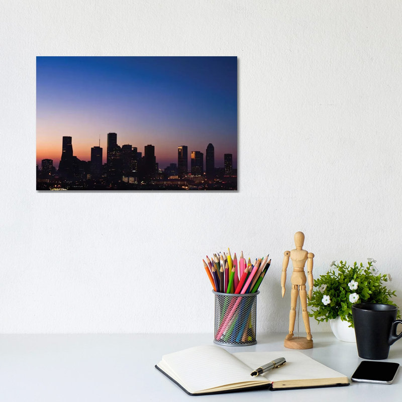 Texas, Houston Skyline At Dawn by Rob Tilley - No Frame Gallery-Wrapped Canvas Giclée on Canvas, 20.32cm H x 30.48cm W