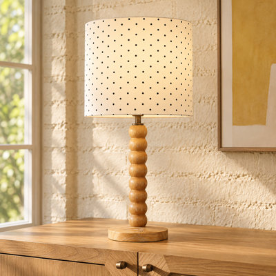 Lampe de bureau à une lumière avec abat-jour en tissu à pois pour la maison ou le bureau