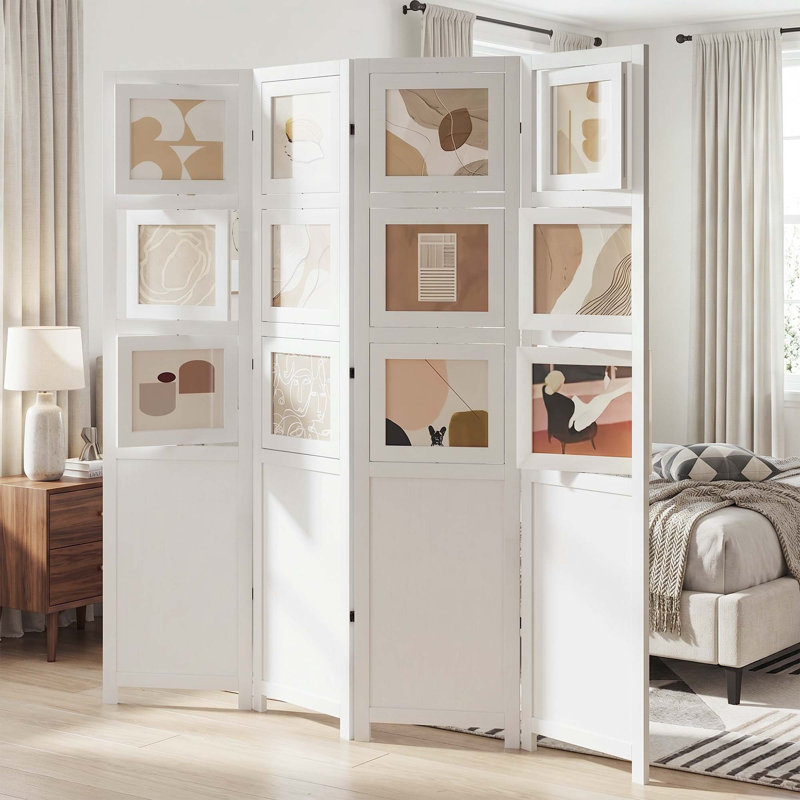 Cloison de style cadre 4 panneaux, blanc pur, Blanc / Blanc