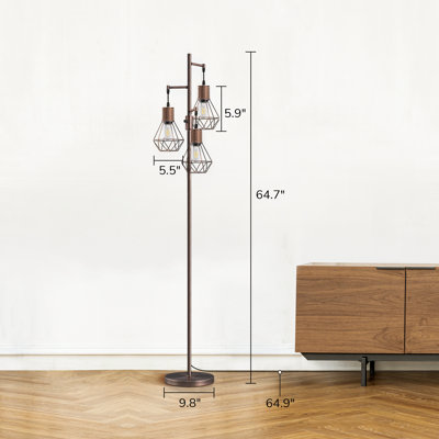 Lampe sur pied en rotin à intensité variable 65 po avec 3 ampoules incluses Crevan