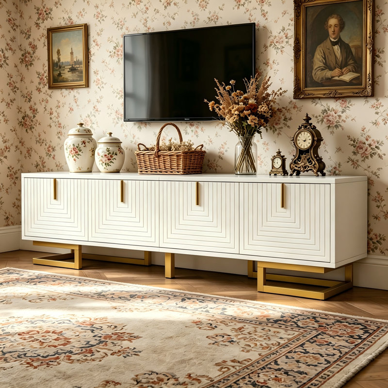 Wetherly White Textured Door TV Lowboard Media Unit, Modern TV Stand Cabinet up to 65" TVs