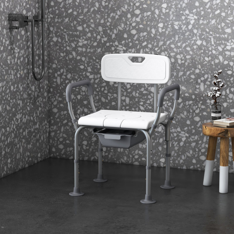 White Shower Chair With Wide Seat - 31 & Toilet Seat, Adjustable For Elderly And Disabled, 31,