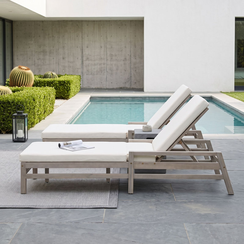 Ensemble de chaises longues d'extérieur en bois ajustables avec coussins, Grey