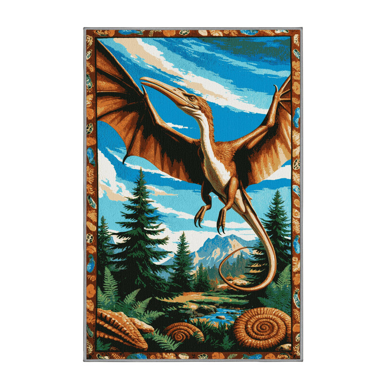 Tapis gris dinosaures lavable à la machine, Rectangulaire 2 pi x 3 pi