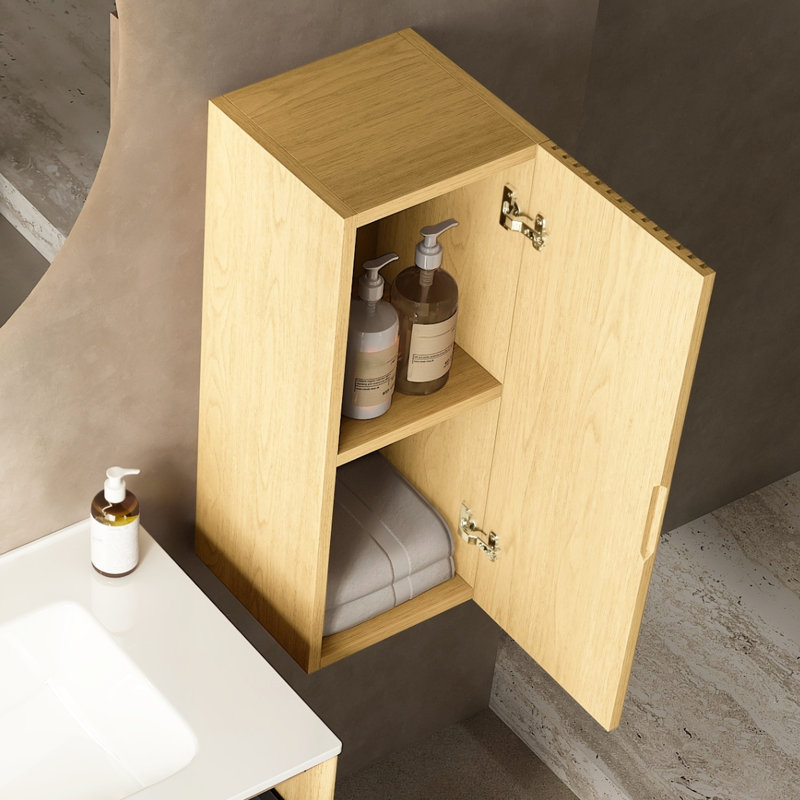 12" Floating Bathroom Cabinet, Oak Finish, Plywood, Soft Close Door For Side Cabinet With Door, Plywood Construction