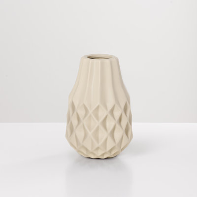 Facetta 7.5" Matte Texture Beige Ceramic Vase